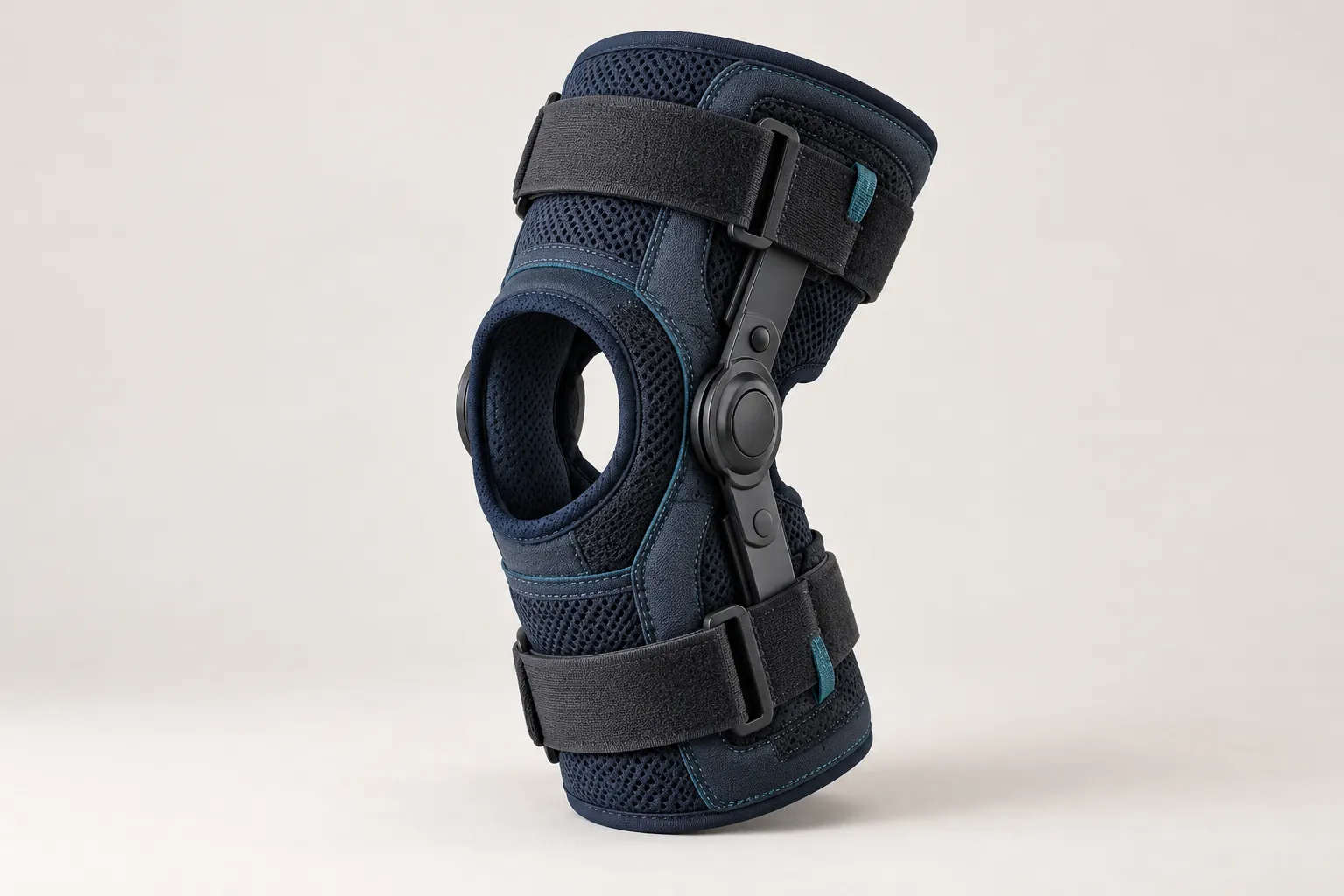 Navy hinged knee brace with adjustable straps